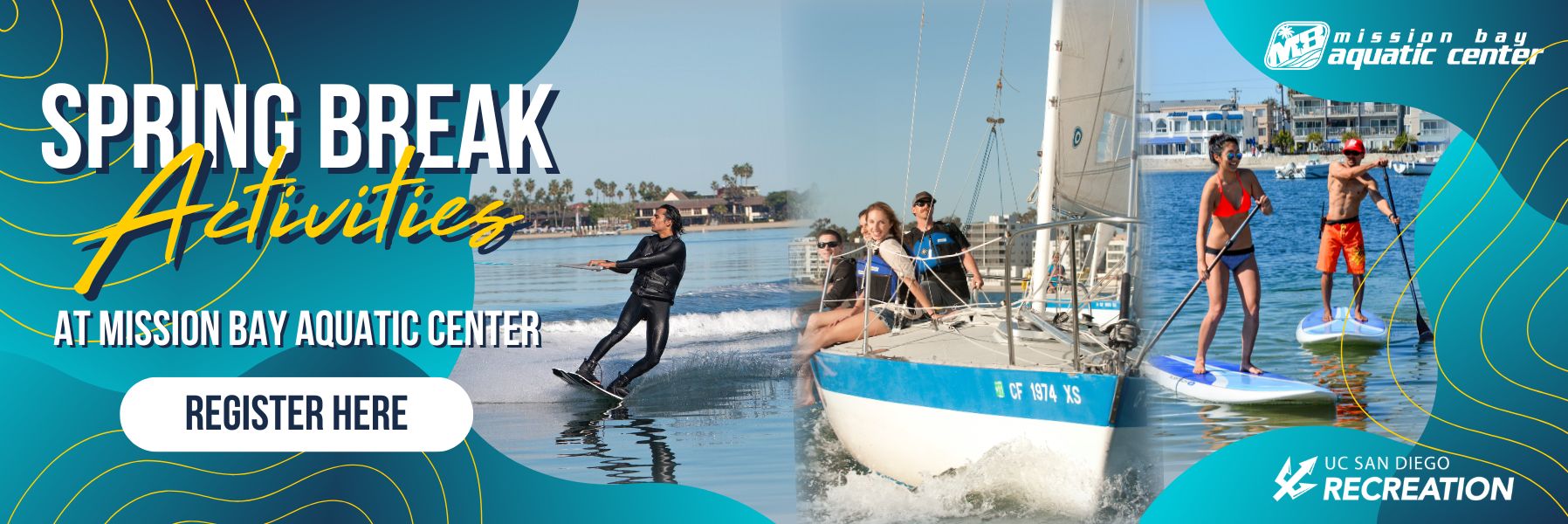 Spring Break classes at Mission Bay Aquatic Center, click on link to view available sailing and surfing class offerings.