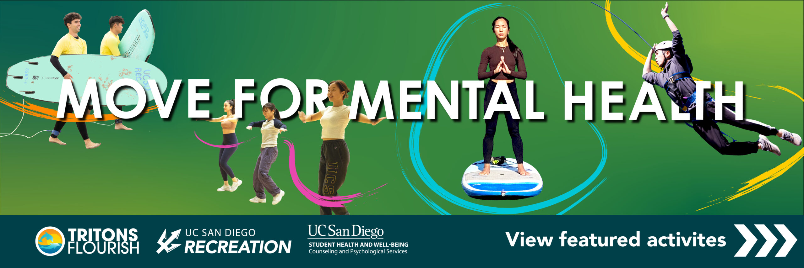 May is mental health month. Recreation is offering special programing in an effort to get participants to move for mental health. Click banner to view special programming.